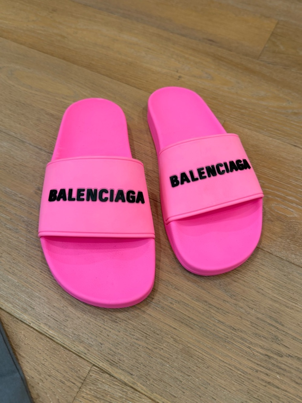 Balenciaga Hot Pink Slide Sandals with Black Logo